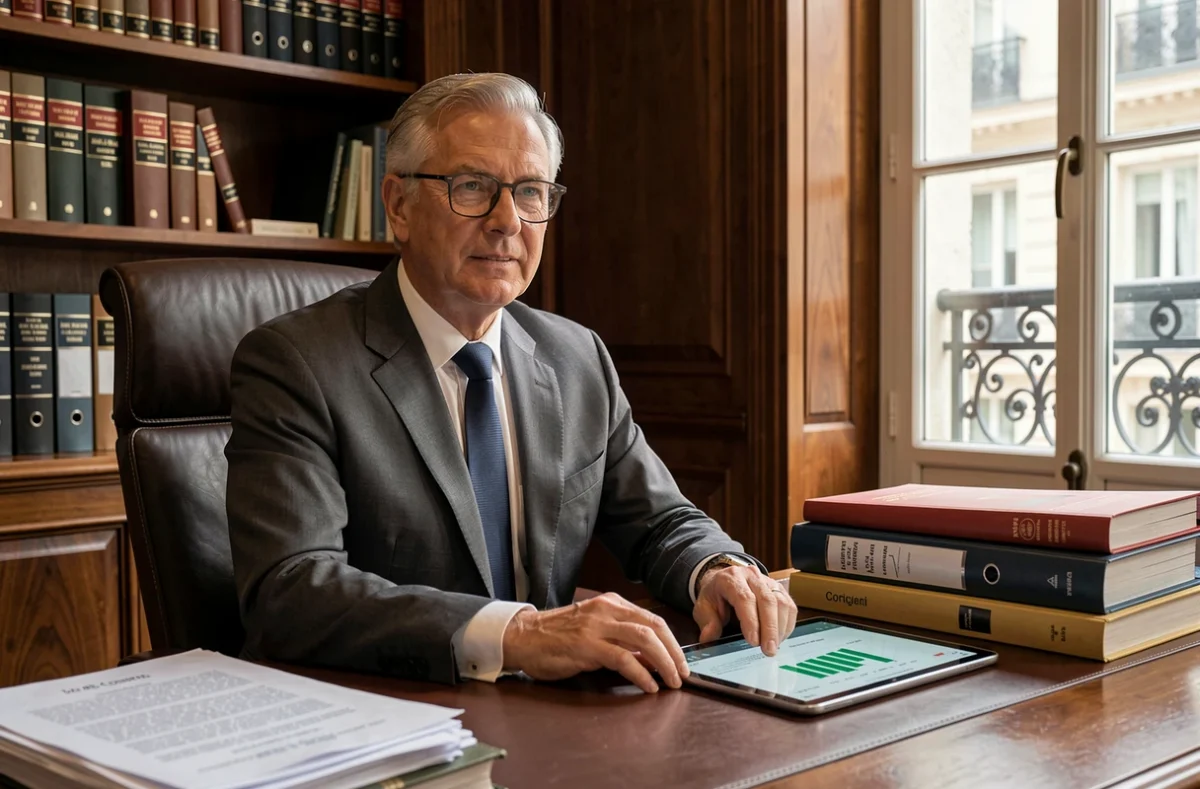 Expert fiscal du cabinet GT Expertise examinant des dossiers de conformité fiscale dans un bureau parisien classique