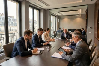 Cabinets de défiscalisation en Île-de-France : des conseillers en gestion de patrimoine au travail dans un bureau parisien moderne