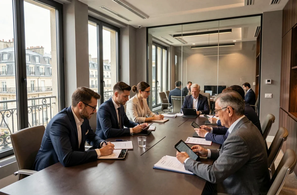 Cabinets de défiscalisation en Île-de-France : des conseillers en gestion de patrimoine au travail dans un bureau parisien moderne