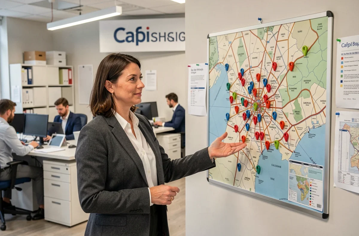 Une conseillère Cafpi présente le réseau historique de courtage en rachat de crédit couvrant toute l'Île-de-France