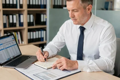 Comptable calculant l'amortissement non déductible d'un véhicule de tourisme sur des documents fiscaux