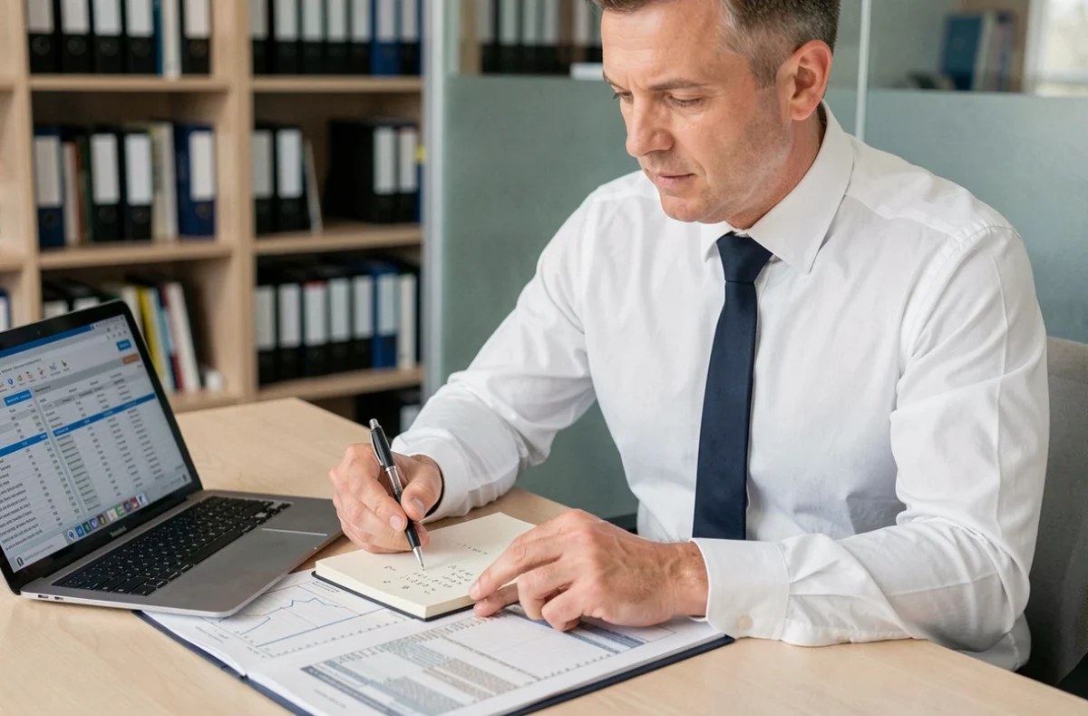 Comptable calculant l'amortissement non déductible d'un véhicule de tourisme sur des documents fiscaux