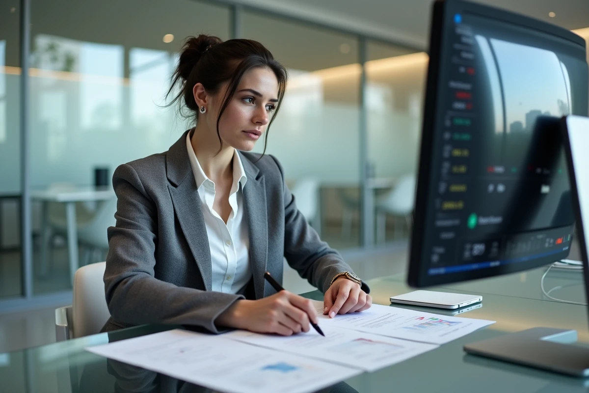 Conseillère financière examinant des options d'investissement en actions éligibles au PEA en 2026