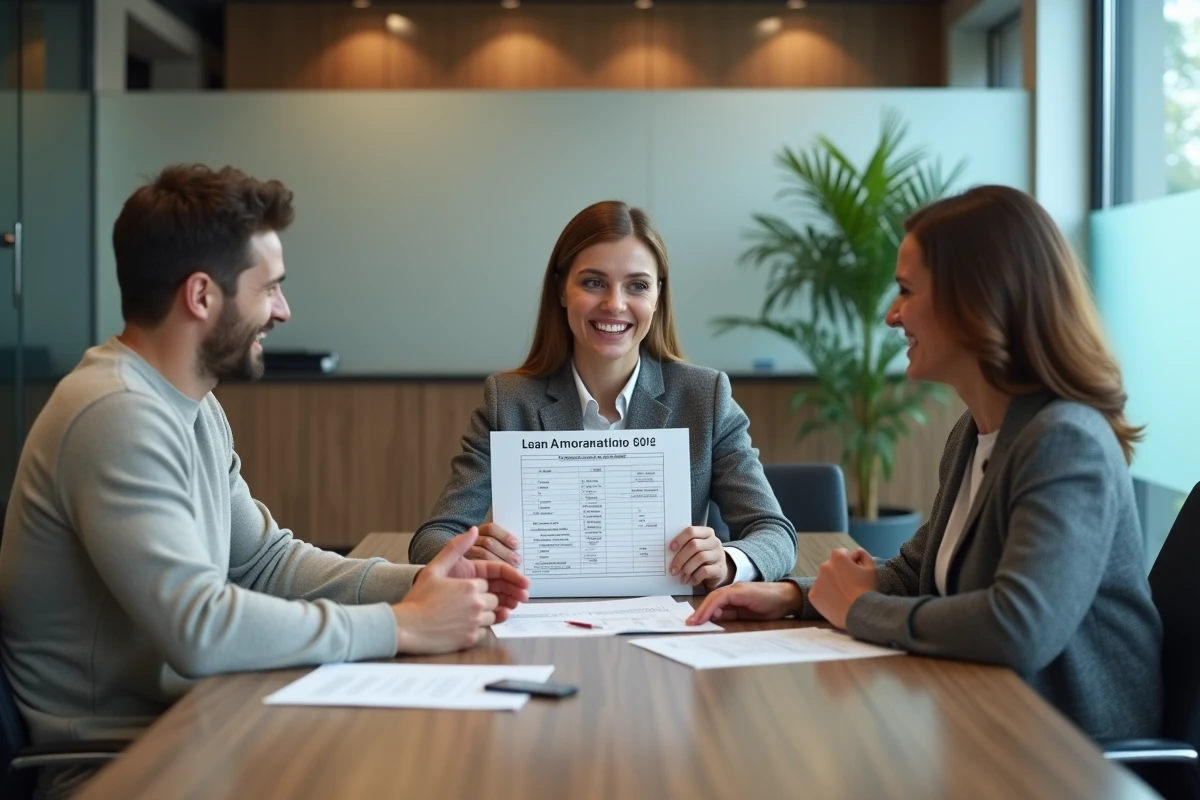 Couple en rendez-vous bancaire pour renégocier les conditions de leur prêt immobilier