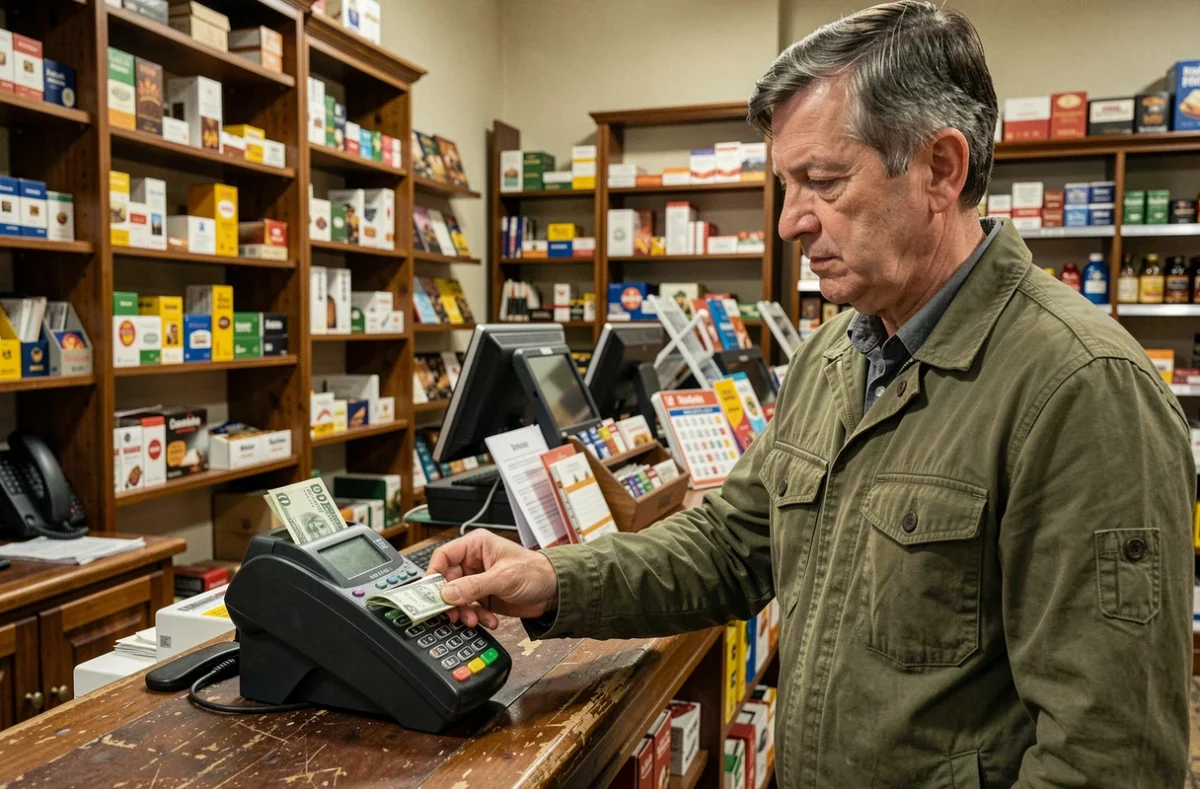Homme déposant des espèces sur un compte Nickel dans un bureau de tabac partenaire