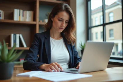 Femme entrepreneur travaillant depuis son bureau à domicile, illustrant comment gagner 5000 euros par mois sans diplôme