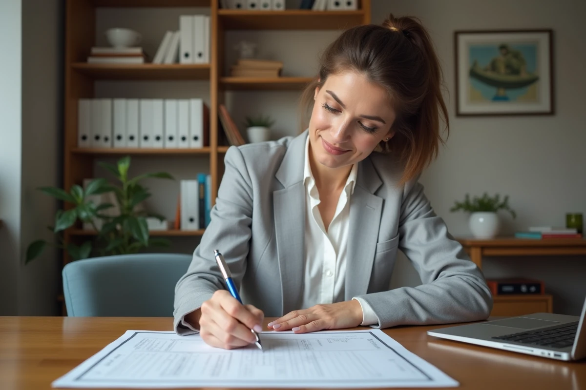 Femme remplissant le formulaire P2000 à son bureau à domicile