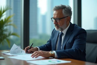 Homme d'affaires indien analysant des graphiques boursiers dans un bureau moderne de Mumbai en 2026