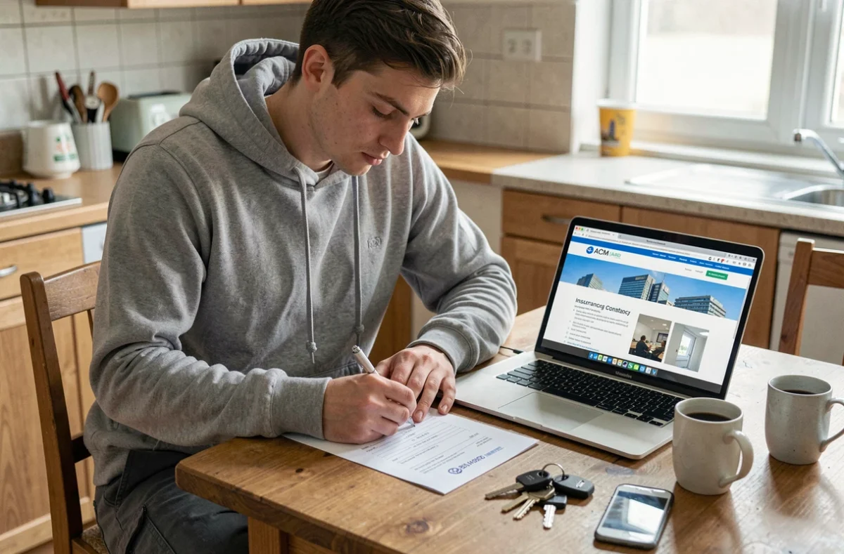 Jeune homme remplissant un formulaire d'urgence assurance ACM IARD à son domicile