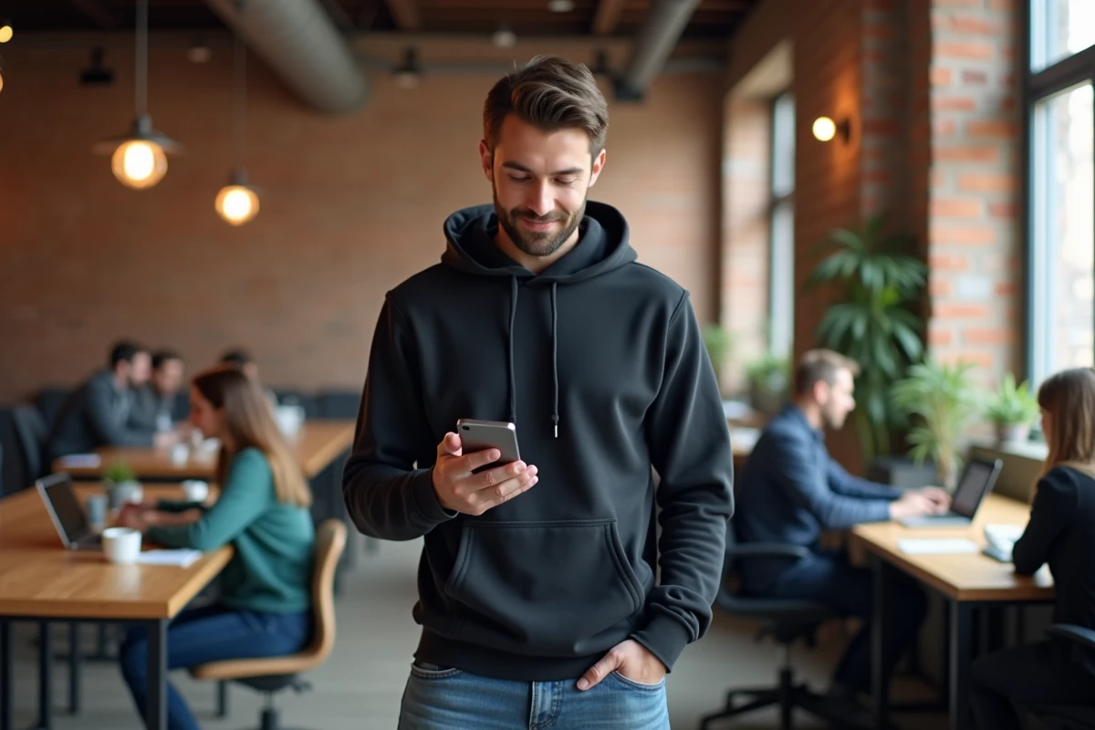 Jeune homme indépendant dans un espace de coworking, illustrant les opportunités de revenus sans diplôme