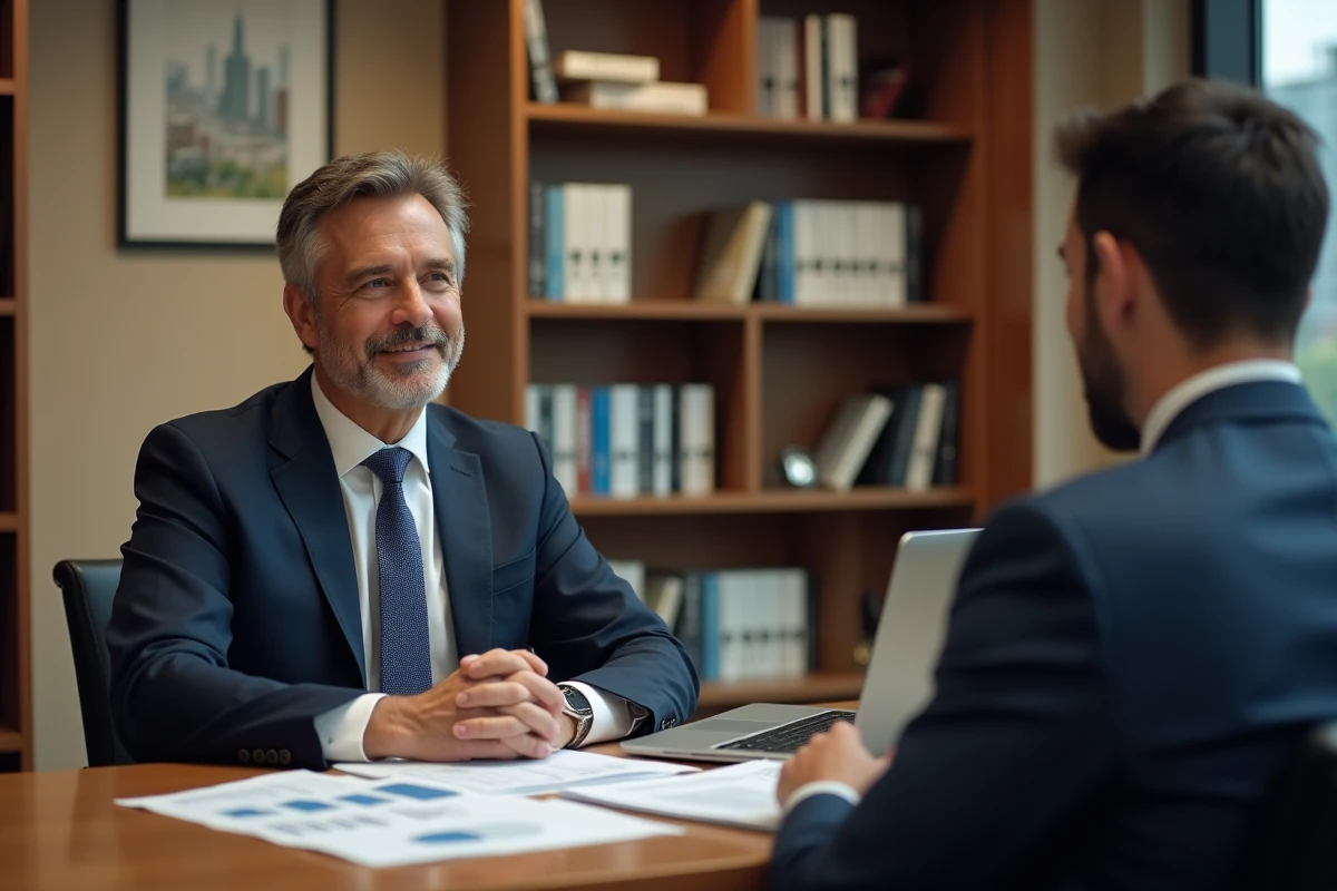 Conseiller financier privé discutant d'un prêt avec un client dans un bureau professionnel