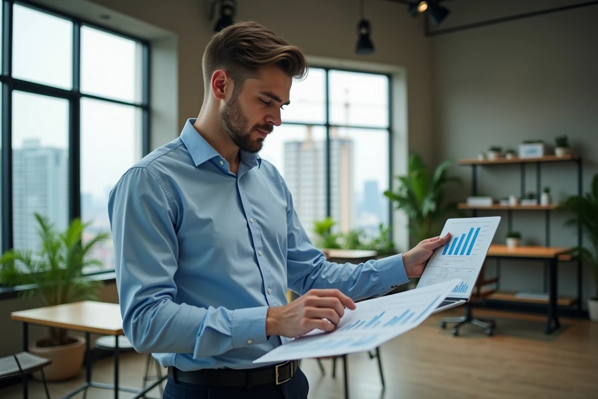 Jeune professionnel travaillant sur ordinateur portable dans un espace de coworking moderne d'un pays émergent