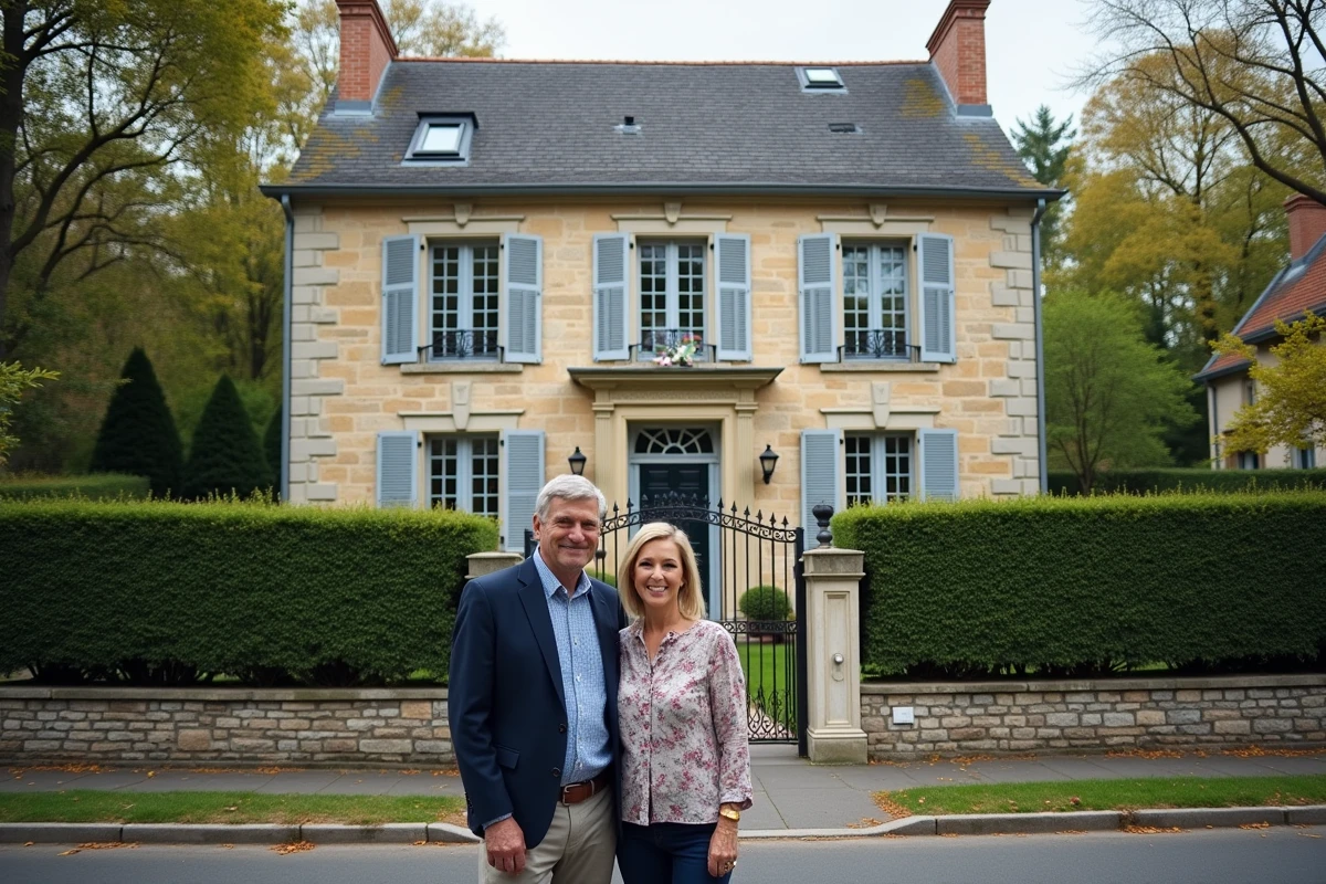 Un couple d'adultes reçoit les clés d'une maison familiale transmise par donation parentale