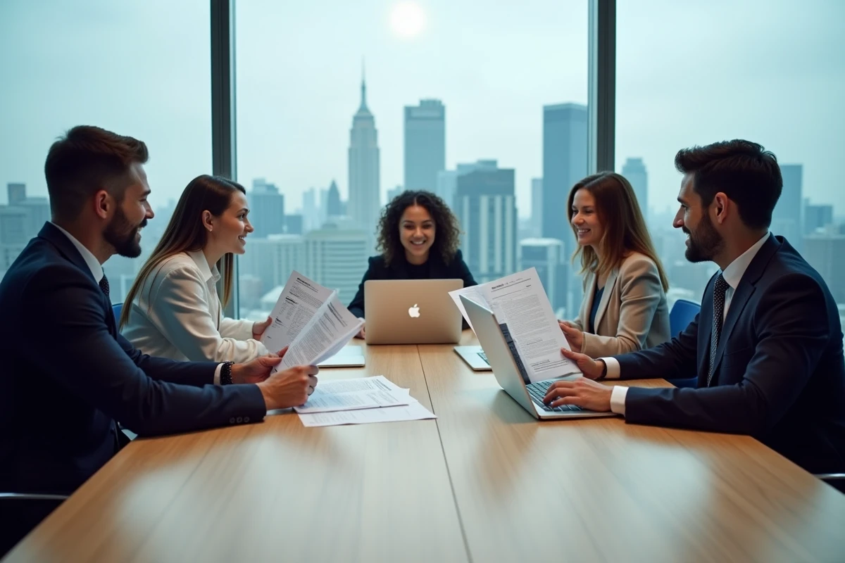Équipe professionnelle en réunion stratégique pour identifier des avantages compétitifs en entreprise