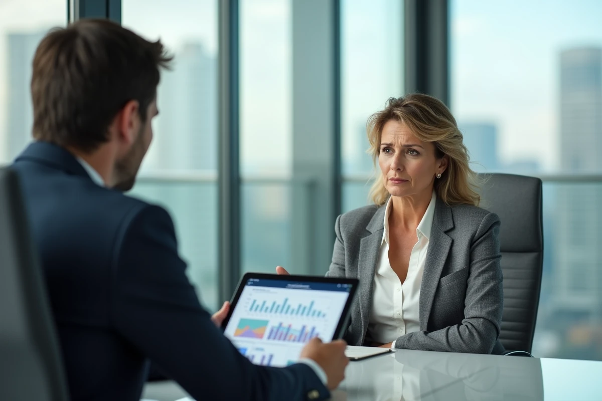Femme en réunion avec un conseiller financier pour évaluer les risques de son PER
