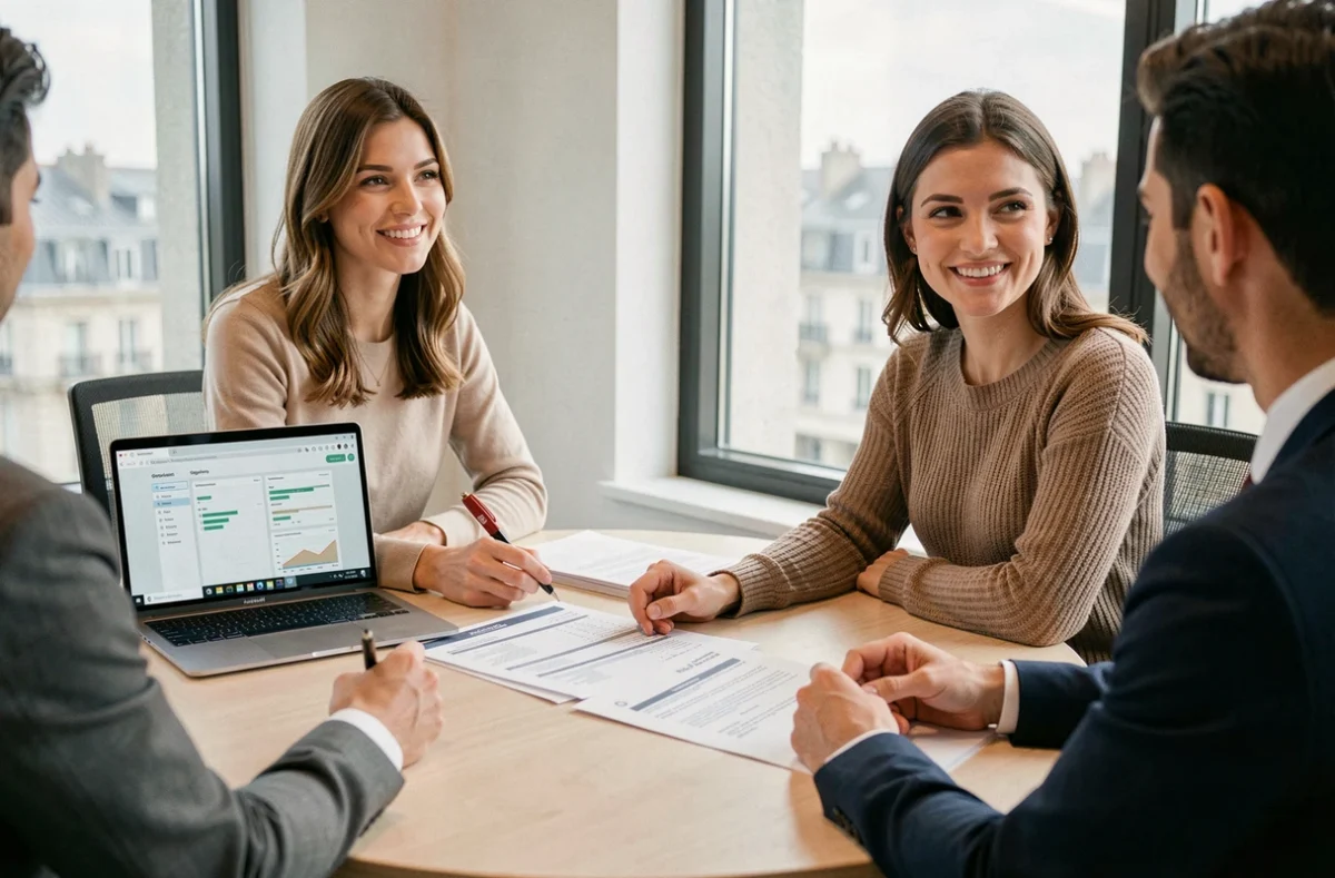 Conseillère VousFinancer Caen accompagnant des clients dans la simulation de leur prêt immobilier